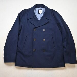 Gap Large Navy Blue Mens Wool Double Breasted Peacoat Quilted Insulated Coat